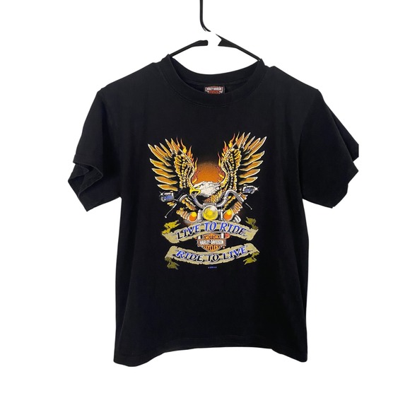 Harley-Davidson Other - Harley Davidson Boys Black Big Twin Eagle Graphic T-Shirt Size 14/16 L